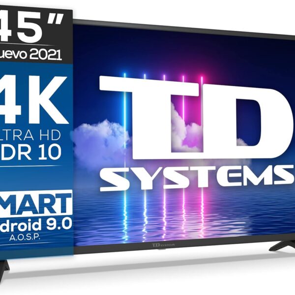 TD Systems K40DLX11HS - 45 Inch 4K UHD Smart TV, Android 9.0 and HBBTV, 1300 PCI Hz, 3X HDMI, 2X USB. DVB-T2/C/S2, Hotel Mode. Televisions [Energy class G]